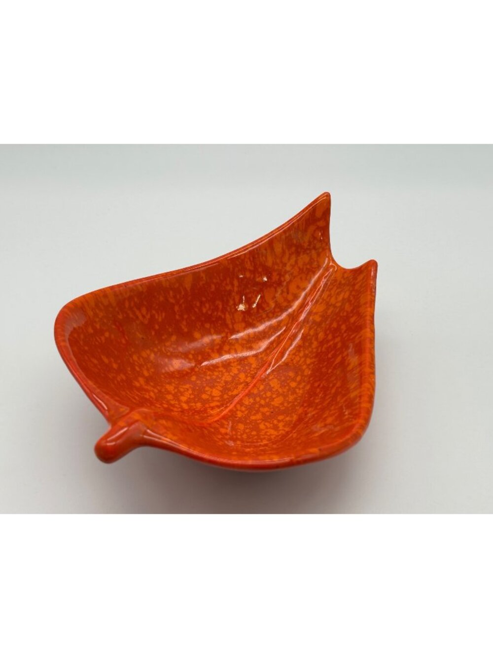 1960s Cal Style Pottery MCM Atomic Orange Leaf MCM Candy Trinket Dish Lava Glaze